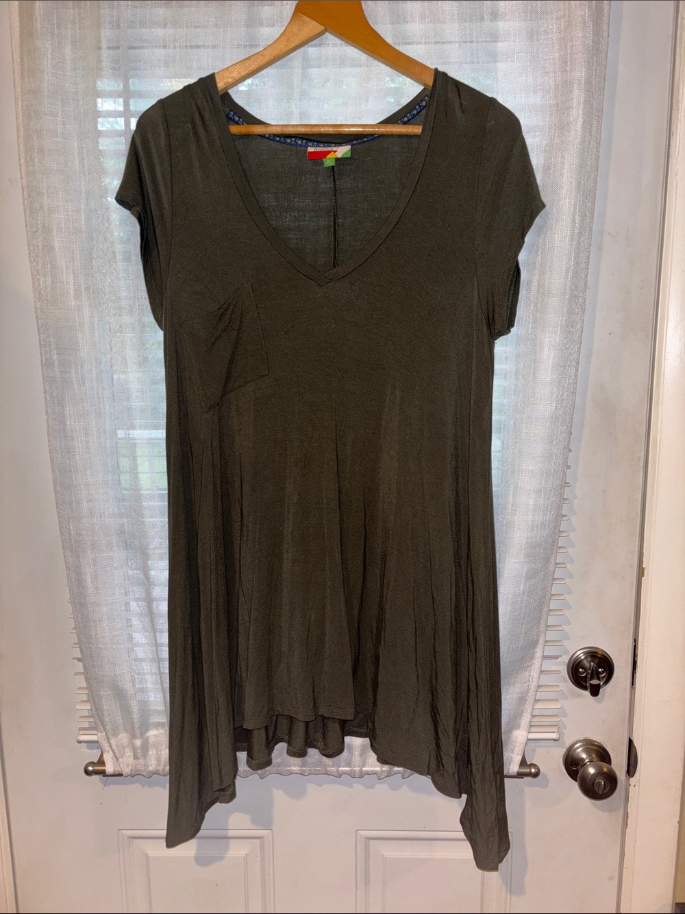 Relaxed V-Neck Swing Tunic - Olive